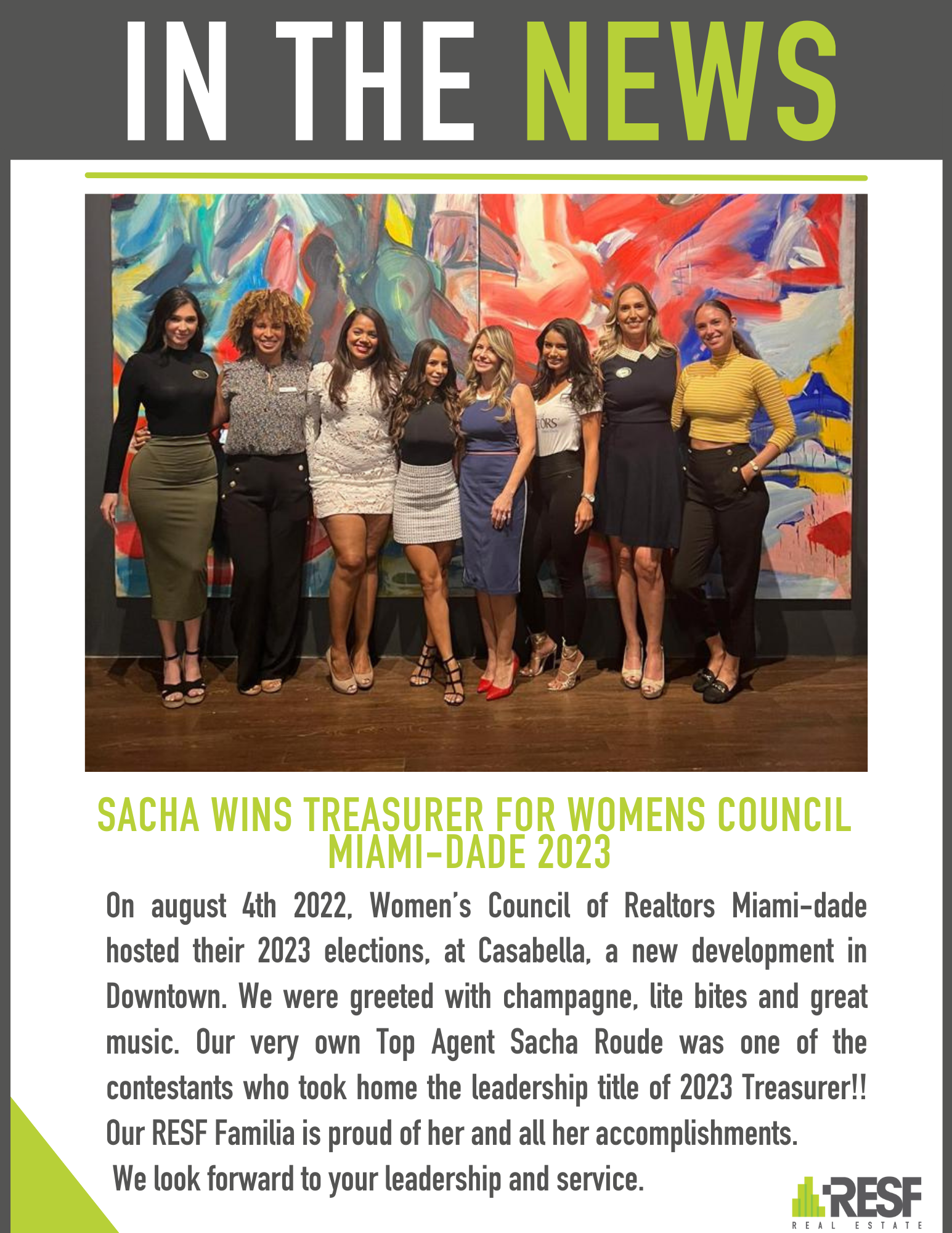 Sacha WINS Treasurer for Womens Council Miami-Dade 2023
