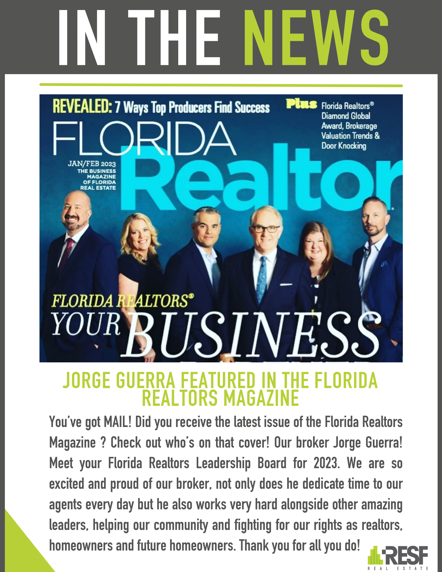 Jorge Guerra Featured in the Florida Realtors Magazine