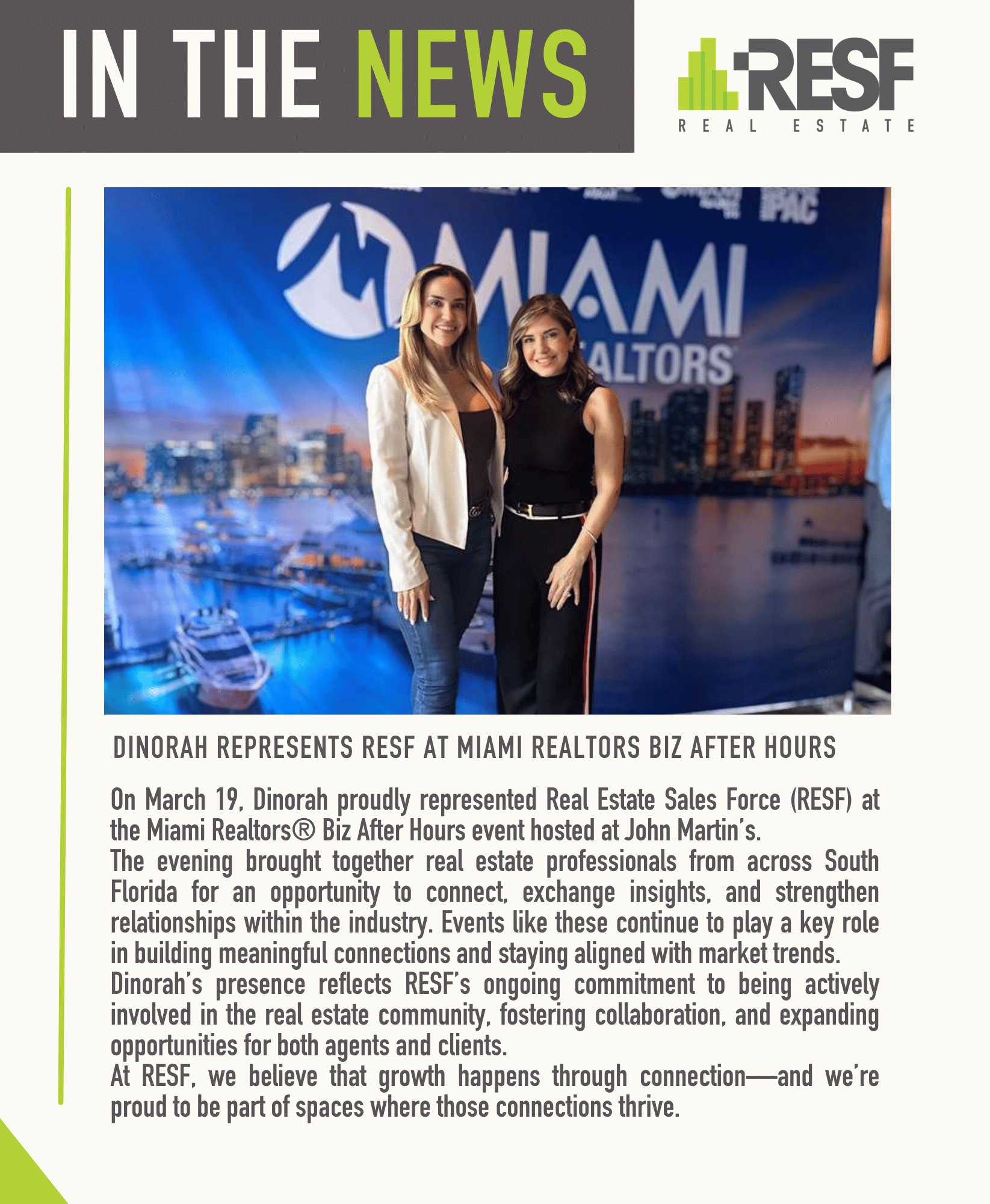 Dinorah Represents RESF at Miami Realtors Biz After Hours