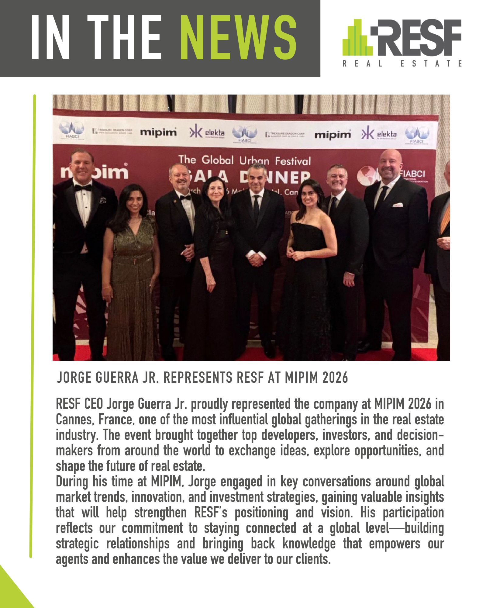 Jorge Guerra Jr. Represents RESF at MIPIM 2026